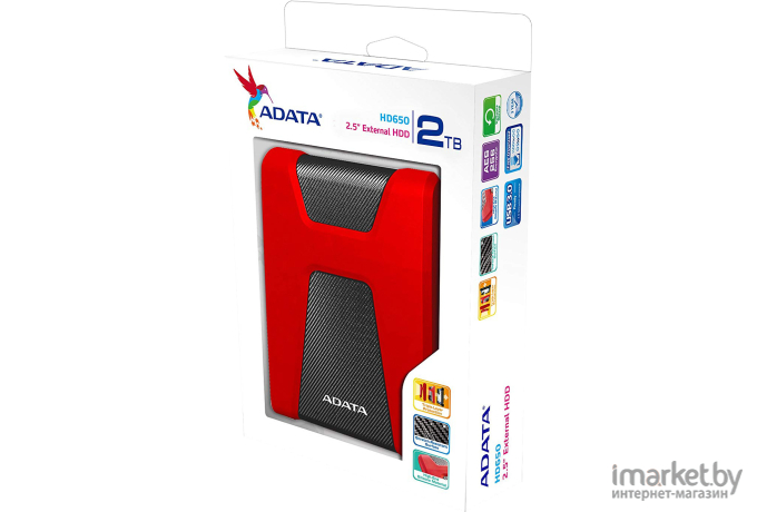 Внешний жесткий диск A-Data DashDrive Durable HD650 2TB (красный) (AHD650-2TU31-CRD)
