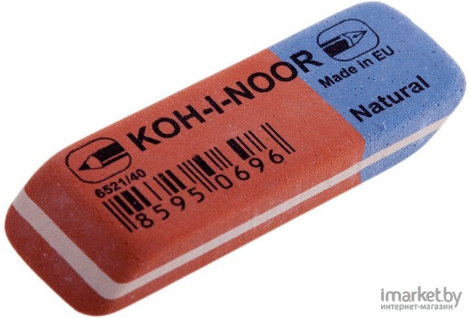 Ластик Koh-i-Noor Blue Star 6521/40 каучук 57x19.5x8 мм скошенный красный/синий