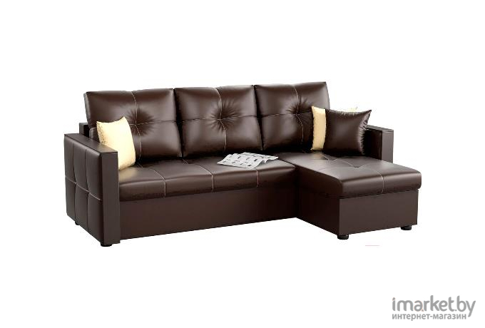 Угловой диван Mebelico Валенсия 147 правый 59285 экокожа коричневый
