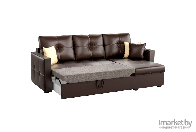 Угловой диван Mebelico Валенсия 147 правый 59285 экокожа коричневый