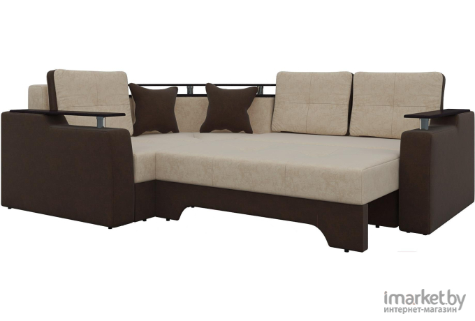 Угловой диван Mebelico Комфорт 90 левый микровельвет бежевый/коричневый