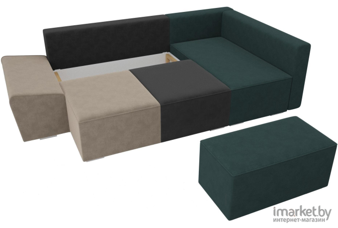 Комплект мягкой мебели Лига Диванов Хавьер левый 101239 велюр бежевый/серый/бирюзовый