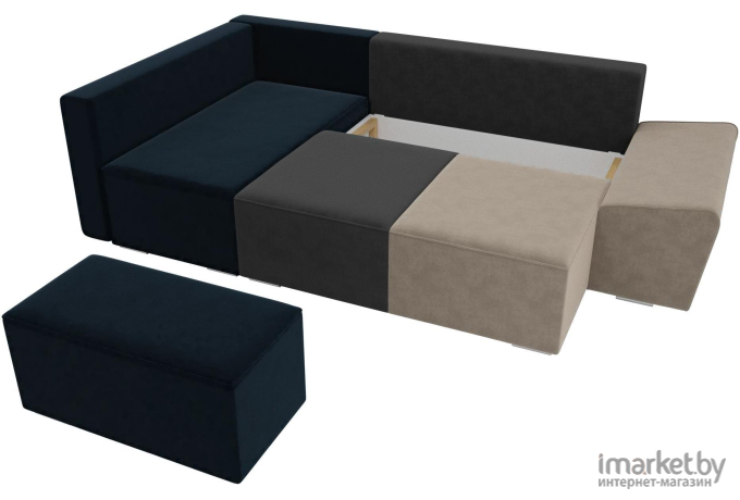 Комплект мягкой мебели Лига Диванов Хавьер левый 101241 велюр бежевый/серый/синий