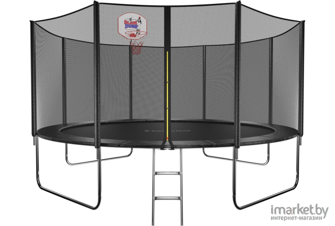 Батут GetActive Jump 14 ft-435 см с лестницей, внешней сеткой, кольцом черный