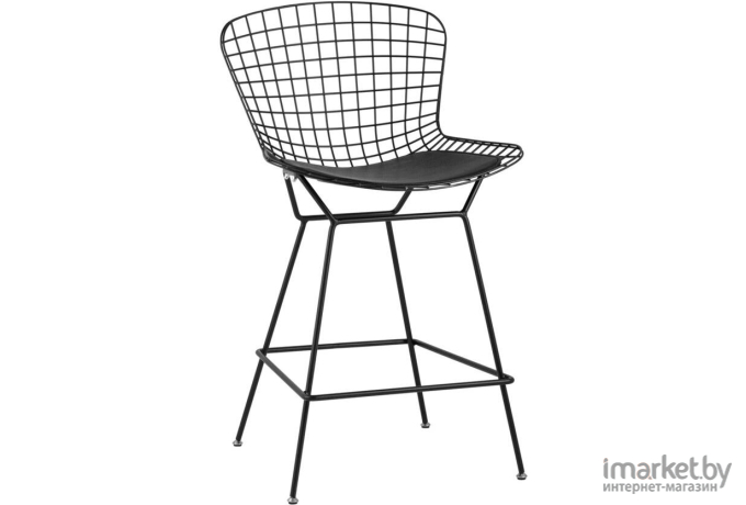 Барный стул Stool Group с низкой спинкой Bertoia черный/с черной подушкой [BTY-24L-P6 BL/BL]