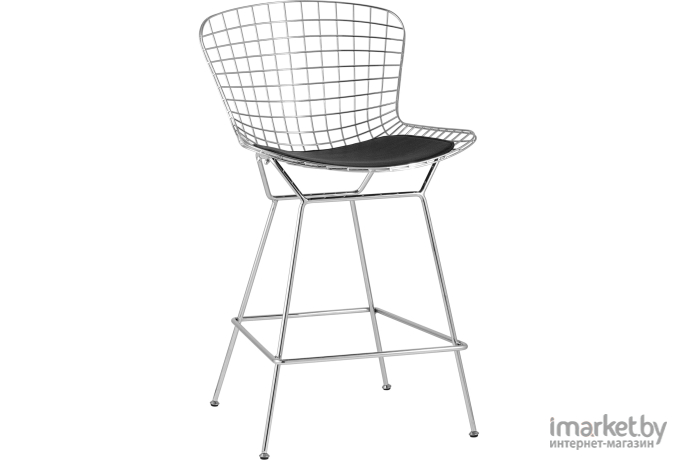 Барный стул Stool Group с низкой спинкой Bertoia хромированный/с черной подушкой [BTY-24L-P6 CH/BL]