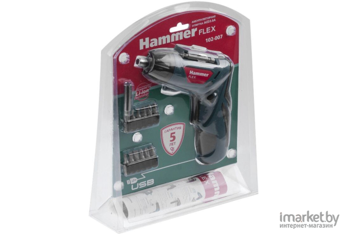 Аккумуляторная отвертка Hammer ACD 3.6A с набором бит [653290]