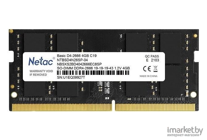 Оперативная память Netac SO-DIMM DDR IV 4Gb PC-21300 2666MHz [NTBSD4N26SP-04]