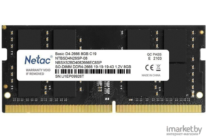 Оперативная память Netac SO-DIMM DDR IV 8Gb PC-21300 2666MHz [NTBSD4N26SP-08]