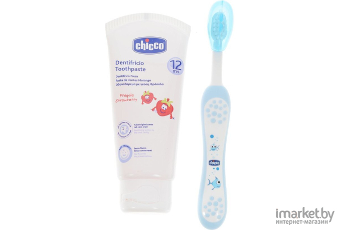 Зубная щетка детская Chicco с футляром и зубной пастой голубой [00006959200000]