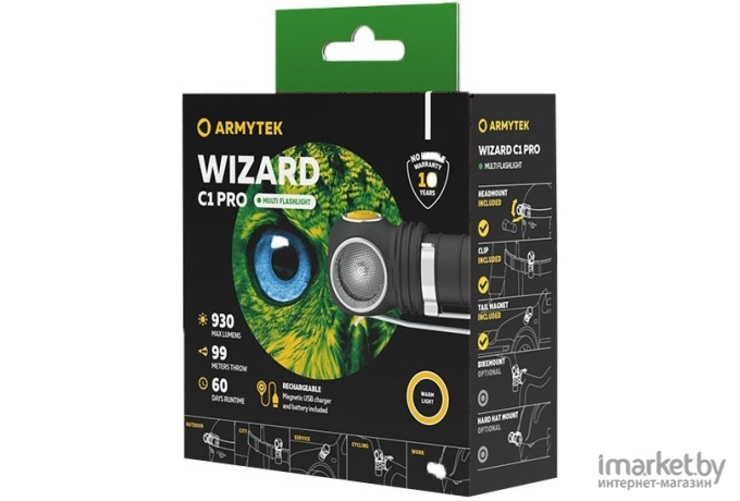 Фонарь Armytek Wizard C1 Pro Magnet USB теплый свет [F09001W]