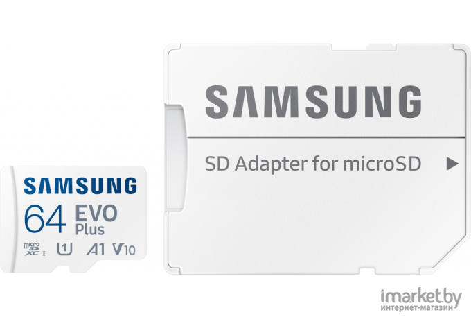 Карта памяти Samsung microSDXC 64Gb EVO+ Class 10 UHS-I U3 + SD Adapter [MB-MC64KA/RU]