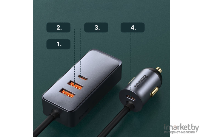 Автомобильное зарядное устройство Baseus Share Together PPS multi-port Fast charging with extension cord 2U+2C (CCBT-A0G)
