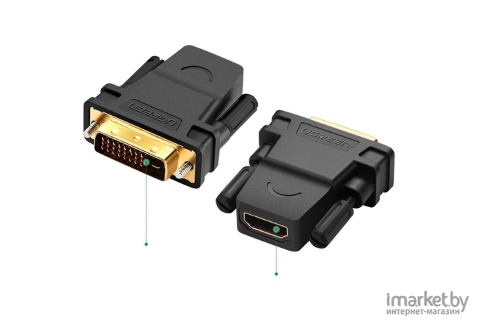 Переходник UGREEN 20124; DVI (24+1) (M) to HDMI (F), без провода, Black