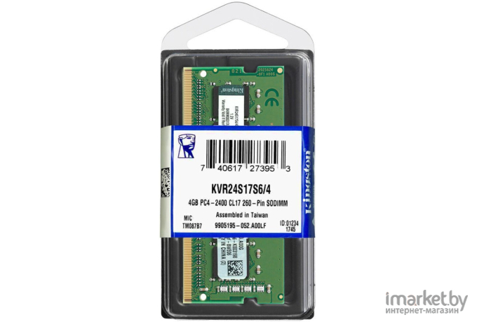 Оперативная память Kingston ValueRam 4GB DDR4 SODIMM PC4-19200 KVR24S17S6/4